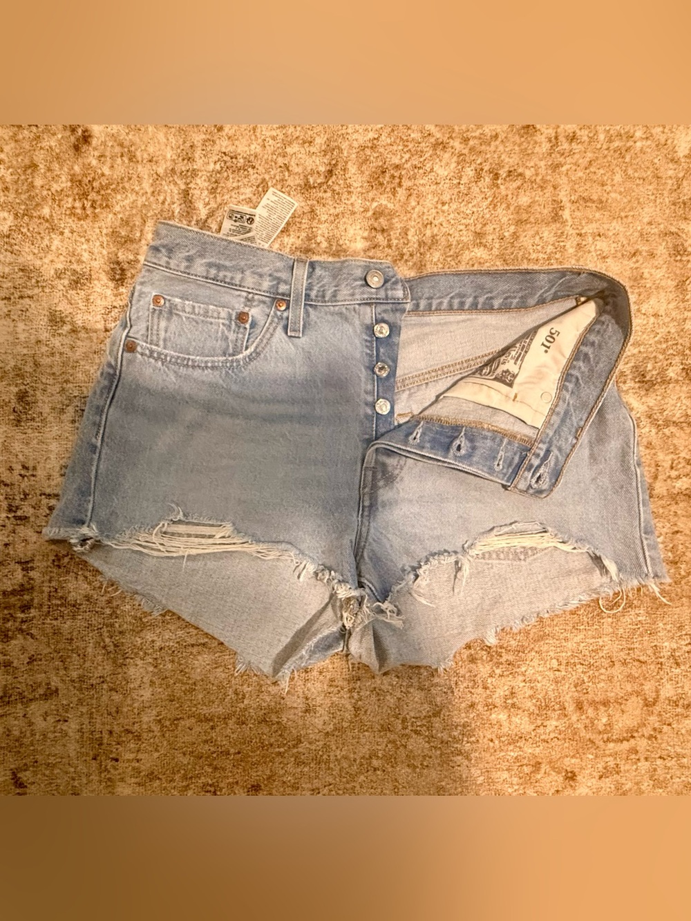 Levi's Light Wash Distressed Denim Cutoff Shorts
